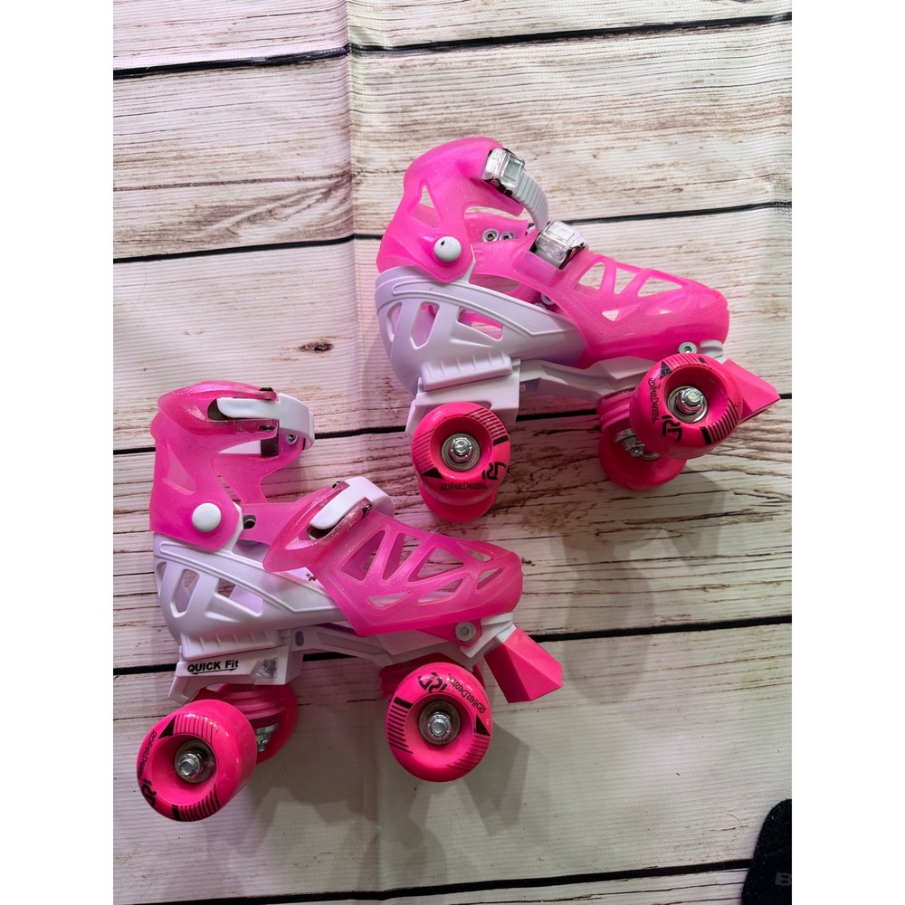 Roller Derby Quick Fit Girls Adjustable Roller Skates Pink White Quad Skates
